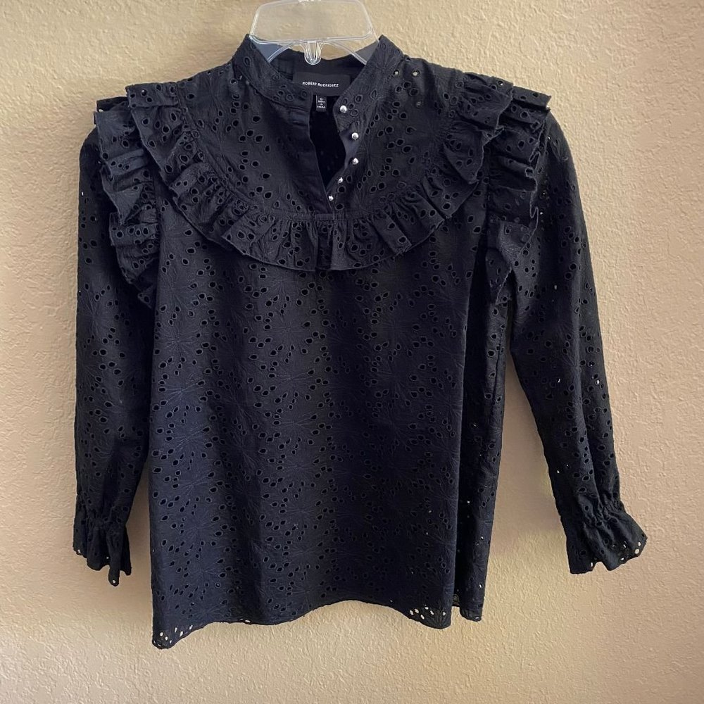 robert rodriguez 3/4 sleeve eyelet blouse